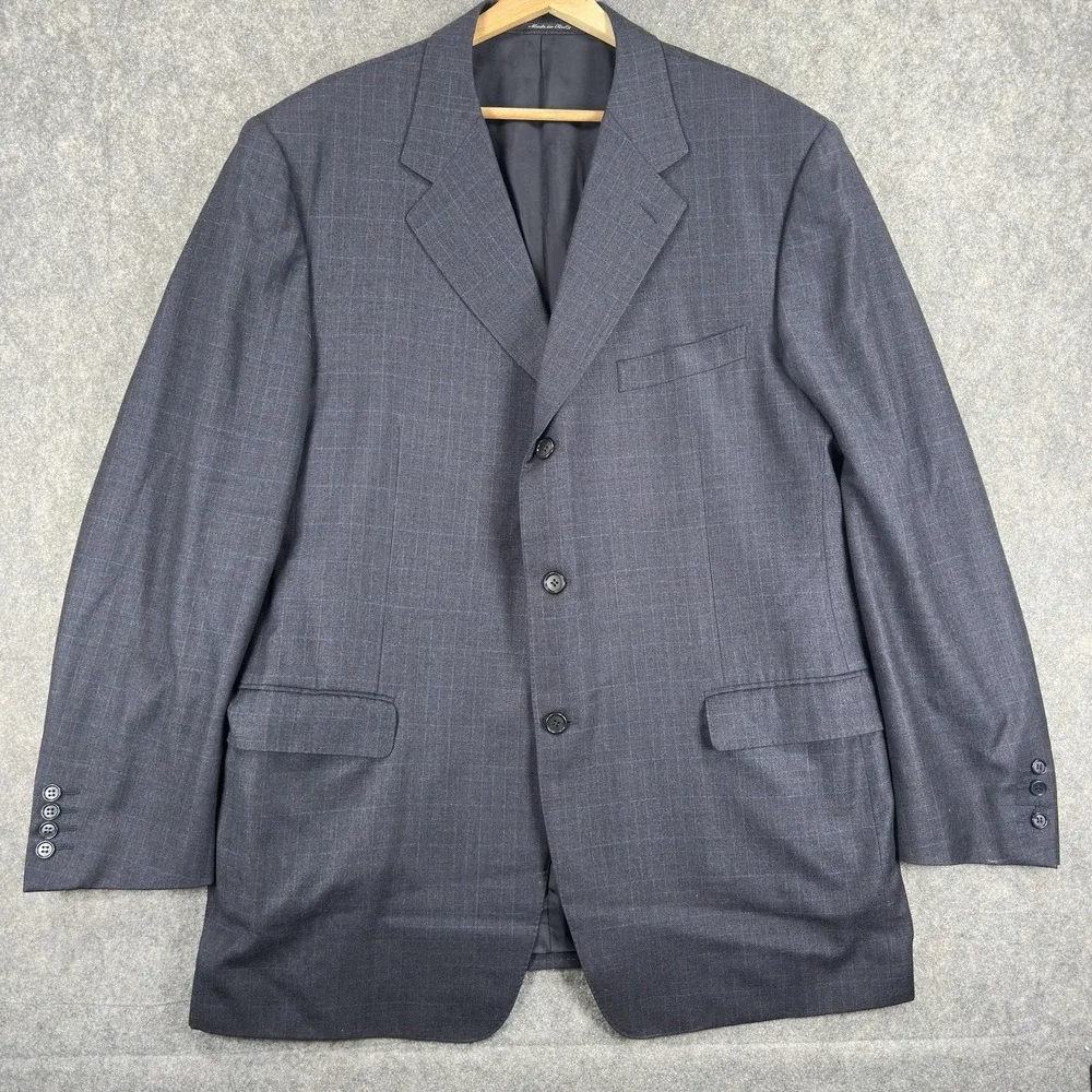 Canali Suit Jacket Mens 48‎ (58 Italy) Gray Check Super 120s Wool Made Italy